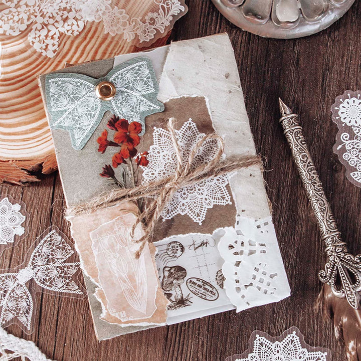180 Pcs Transparent Lace Sticker Pack,PET Transparent Photo Frame Decorative Stickers for Scrapbooking Diary Planner Album Diary Notebook DIY Decoration(6 Packs)