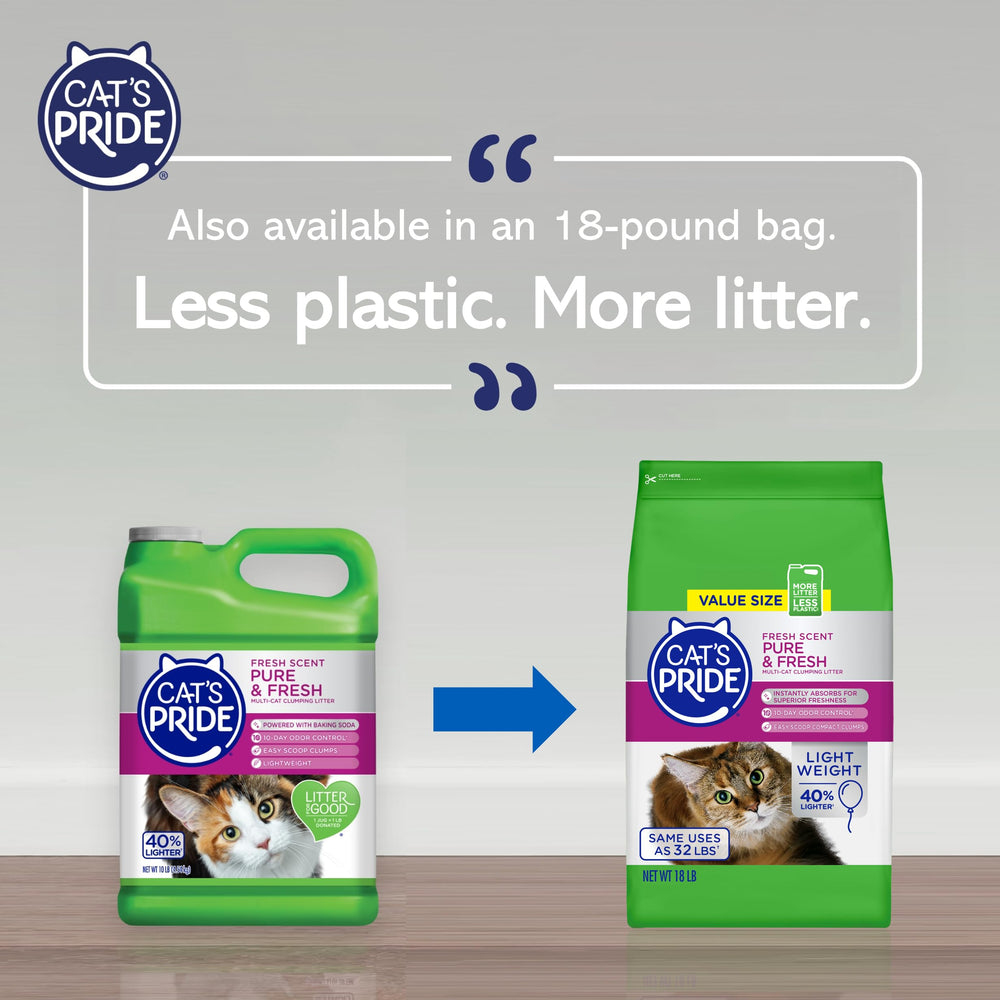 Premium Lightweight Clumping Litter: Pure & Fresh - Up to 10 Days of Powerful Odor Control - Multi-Cat, Scented, 10 Pounds
