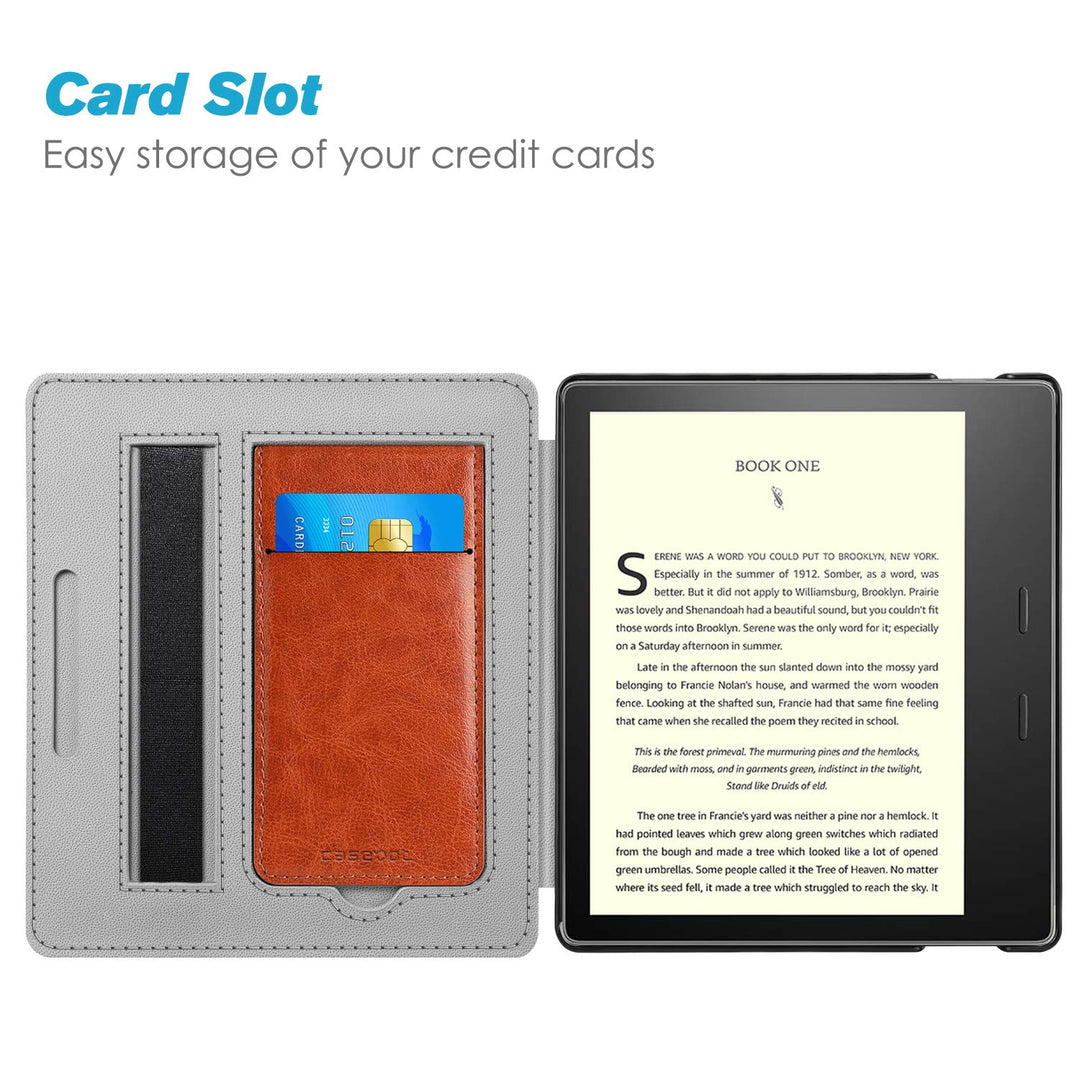Stand Case for Kindle Oasis (10th/9th Generation, 2019/2017 Release) - Premium PU Leather Sleeve Cover with Card Slot and Hand Strap, Vintage Brown