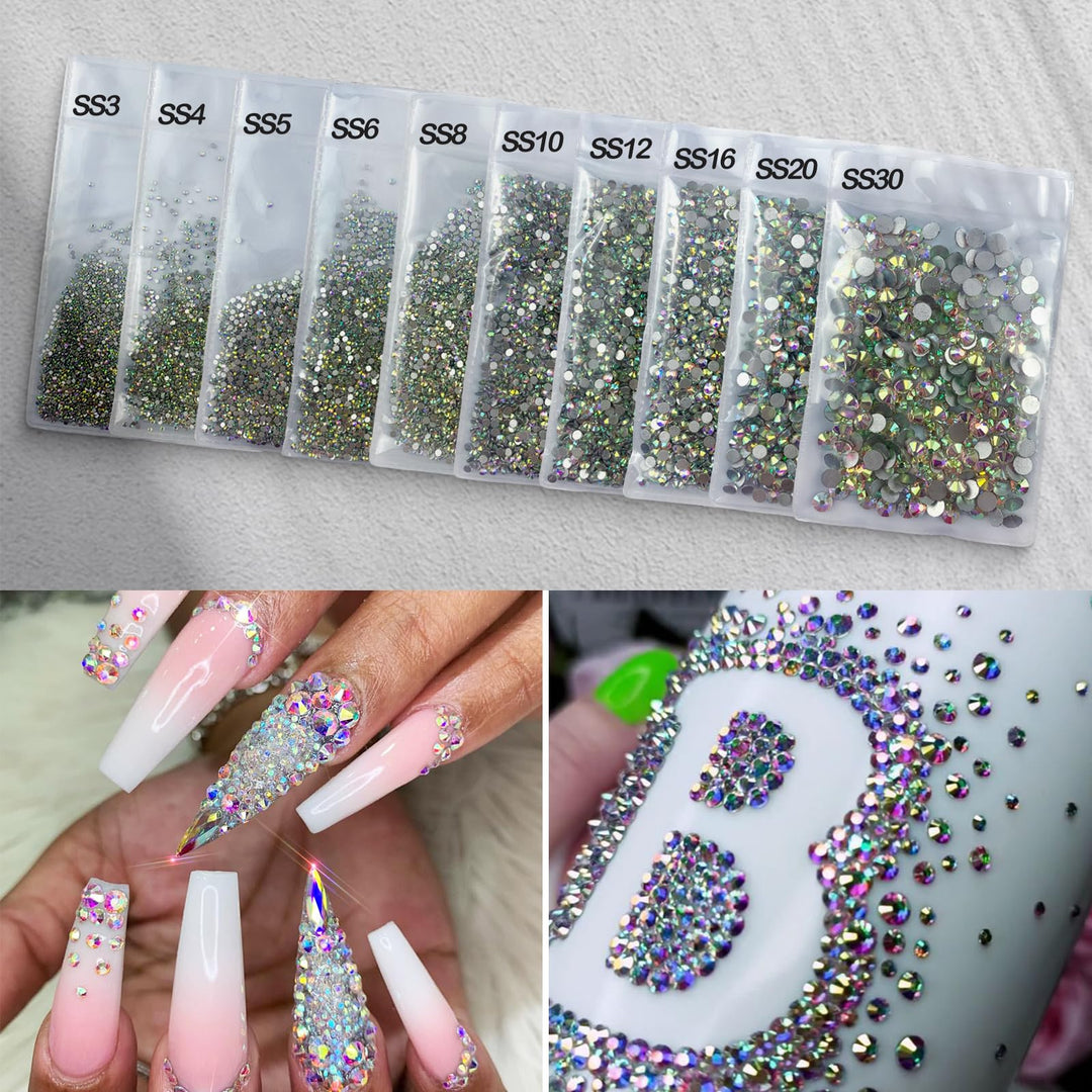 Sparkling 2880pcs SS4 1.5mm Nail Crystals Beads AB Nail Art Rhinestones Round Flatback Glass Gems Stones Diamonds Accessories for Nails Decoration Crafts Eye Makeup Clothes Shoes(2880pcs SS4)
