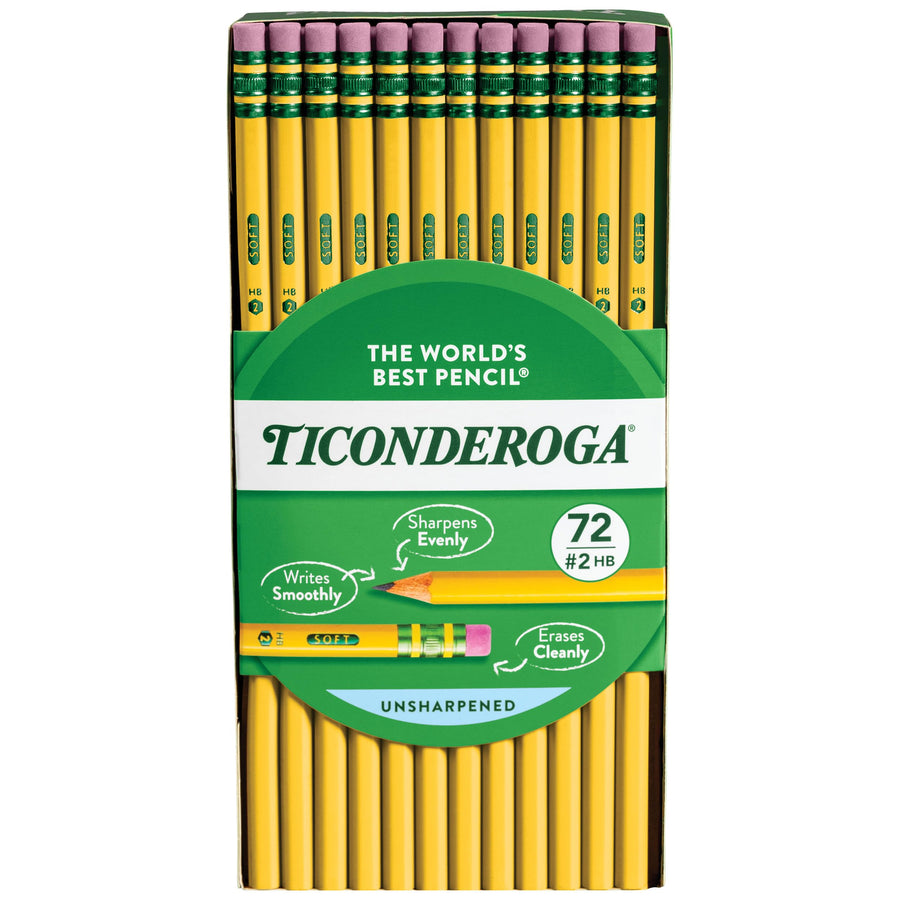 Ticonderoga Wood-Cased Pencils, Unsharpened, 2 HB Soft,