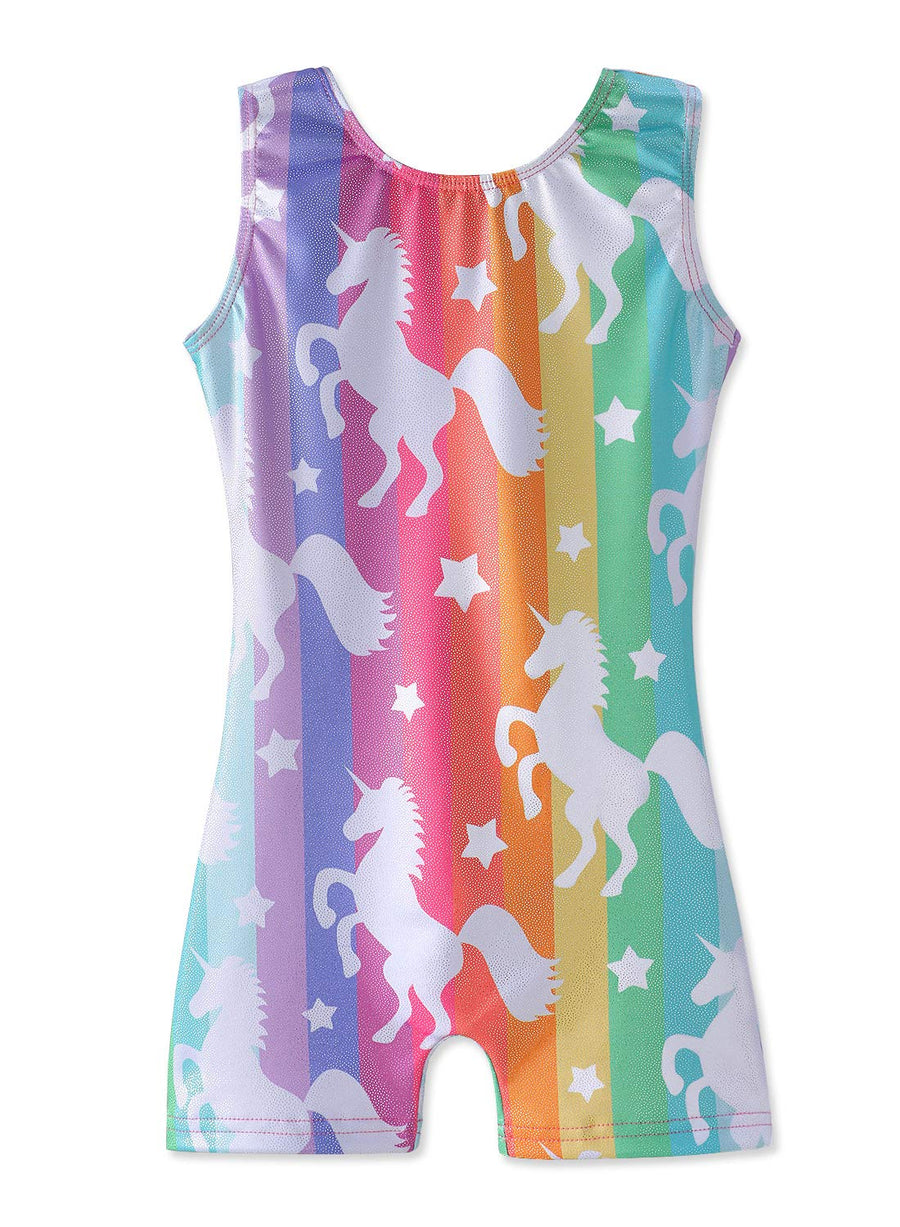 Unicorn Leotards for Girls Gymnastics Size 7-8 Years Old Rainbow Stripe Biketard Tumbling Outfits for Kids