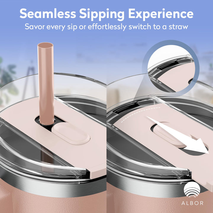 30 oz Insulated Coffee Tumbler With Lid and Straw, Insulated Water Bottle, Stainless Steel Tumbler, Leak Proof Water Bottle, Travel Coffee Mug (Rose Gold, 30 oz)