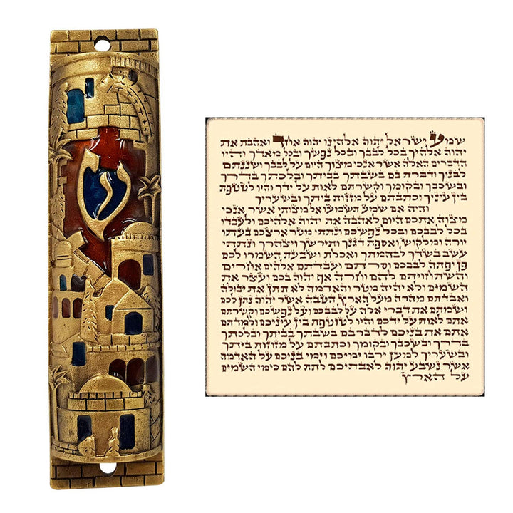 TALISMAN4U Gold Enamel Jewish MEZUZAH CASE with Scroll 
