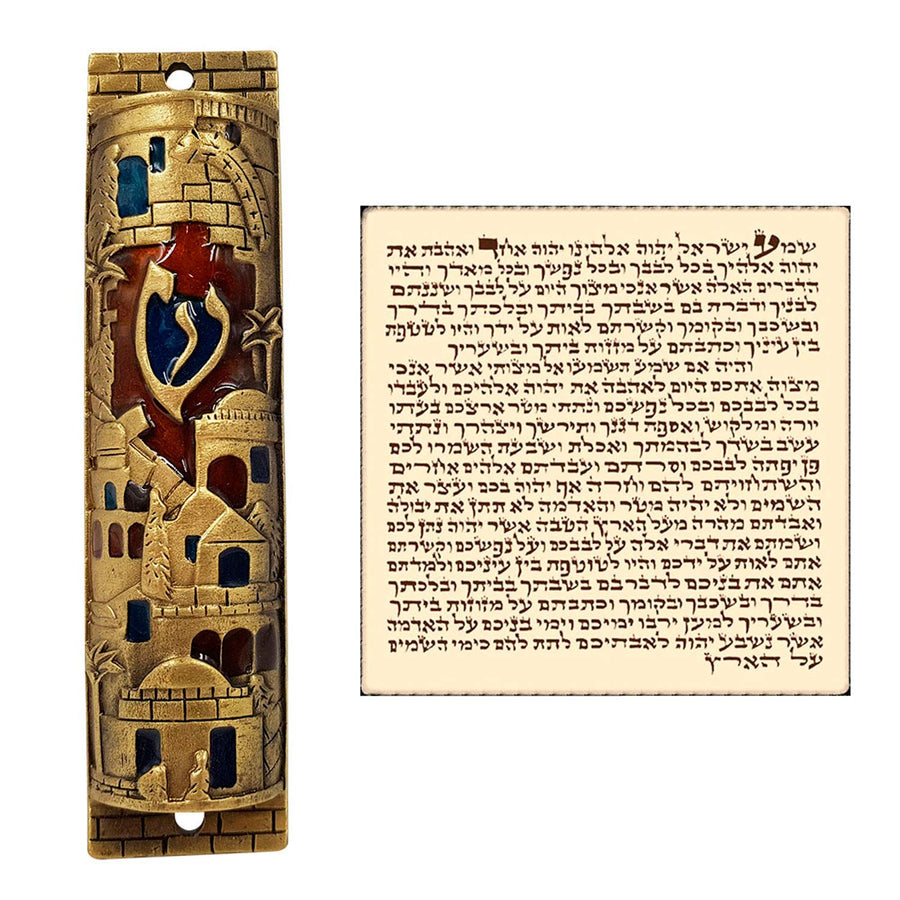 TALISMAN4U Gold Enamel Jewish MEZUZAH CASE with Scroll 