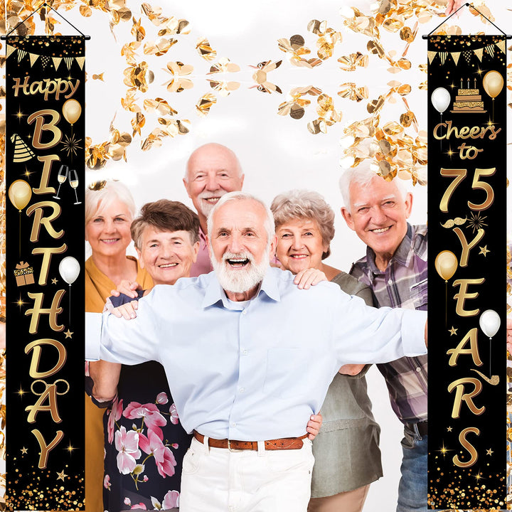 2 Pieces 75th Birthday Party Decorations Cheers to 75 Years Banner Porch Sign Door Hanging Banner 75th Party Decorations Welcome Porch Sign for 75 Years Birthday Supplies, 71 x 12 Inches