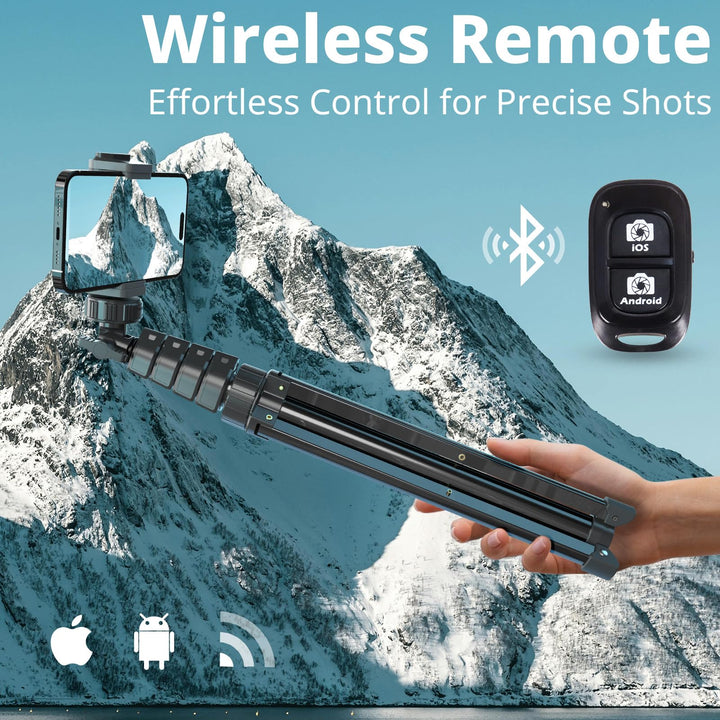 67 Phone Tripod &amp; Selfie Stick, Camera Tripod Stand with Wireless Remote and Phone Holder,Compatible with iPhone Android Phone, Perfect for Selfies/Video Recording/Live Streaming Black