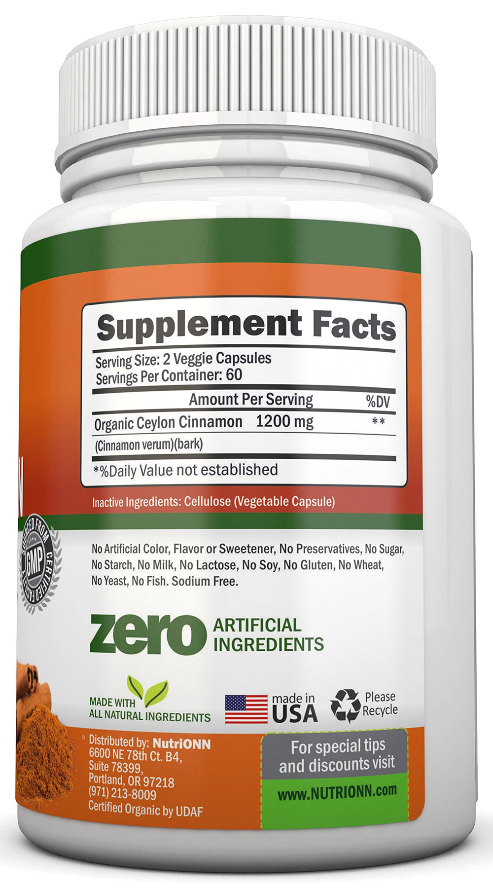 Organic Ceylon Cinnamon - 1200mg - 120 Capsules - True Cinnamon - Powerful Antioxidant - Supports Immune Health & Heart Health - Bone Health Support