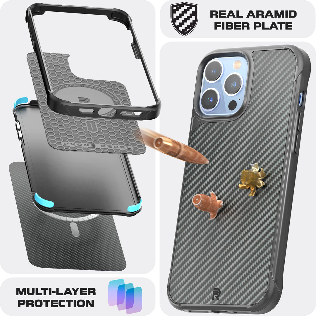 Case for iPhone 13 Pro Max [Gen-3 Aramid Fiber] Strong MagSafe Compatible, Protective Shockproof Corners, Premium Metal Buttons, Slim Fit Grip Cover 6.7 Inch Phone 2021 (Black)