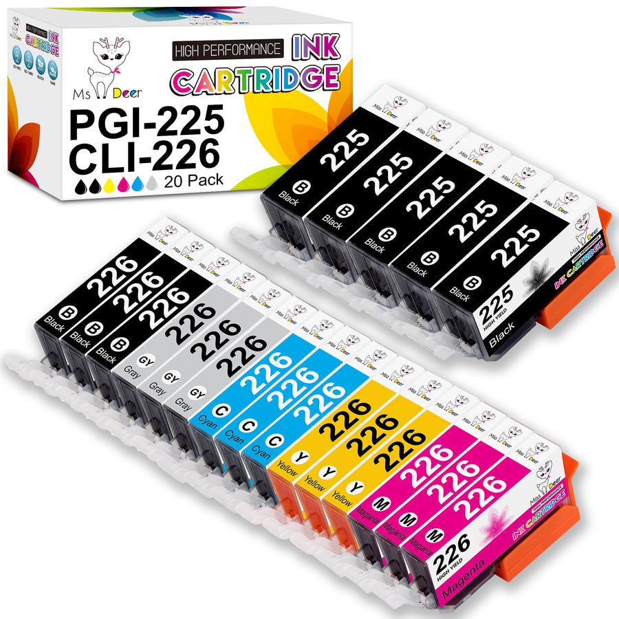 Compatible 226 Ink Cartridges Replacement for Canon PGI-225 CLI-226 PGI225 CLI226 for PIXMA Mg6220 MG6120 MG8120 MG8120B MG8220 MG5320 MX892 Printer 20 Combo Pack (3 Sets + 2 PGI-Black)