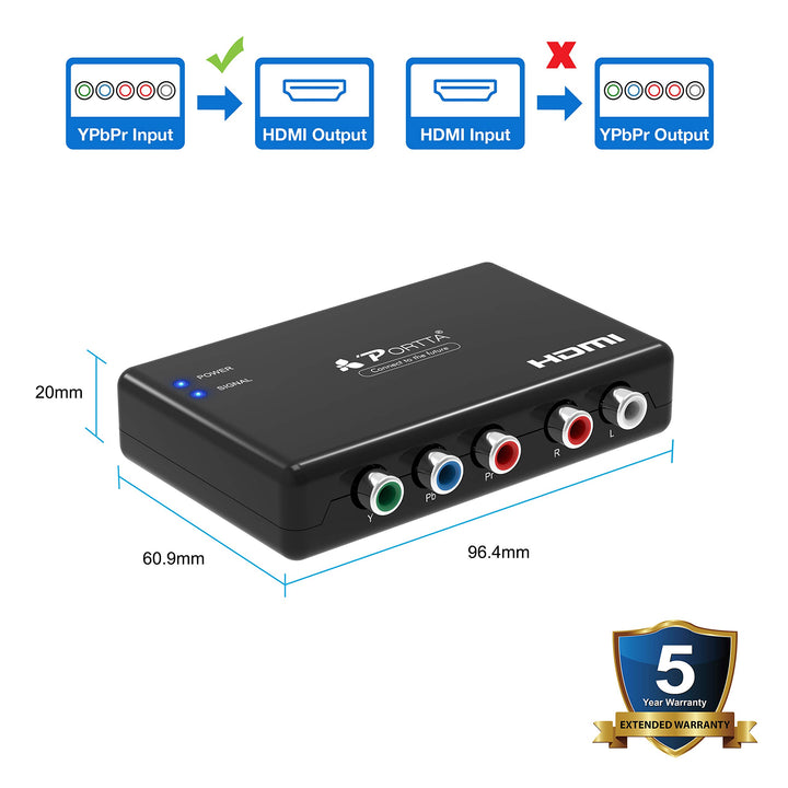 Portta Component to HDMI Converter, YPbPr RGB + R/L Aud