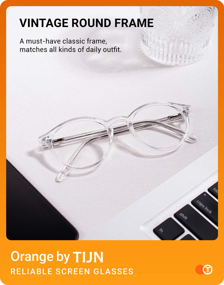 Blue Light Blocking Glasses Men Women Vintage Thick Round Rim Frame Eyeglasses(Clear)