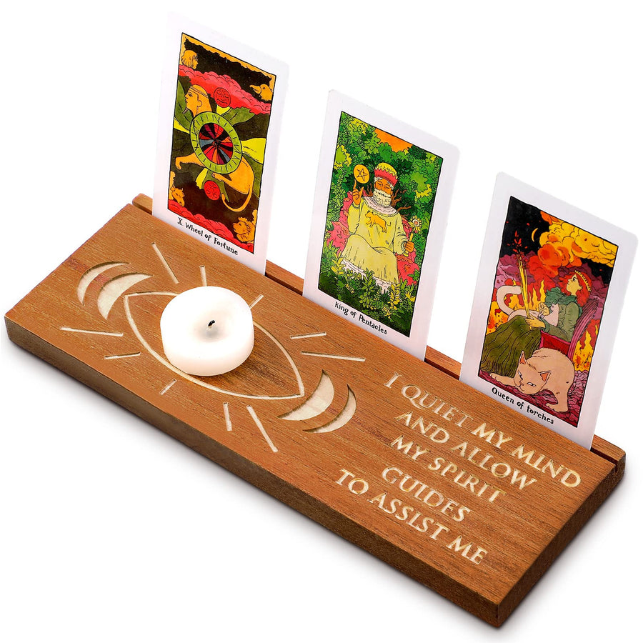 Wooden Tarot Card Stand Moon Phase Tarot Card Holder Stand Rectangle Card Display Stand Lenormand or Oracle Pagan Altar Supplies Tarot Card Decor for Divination Tools