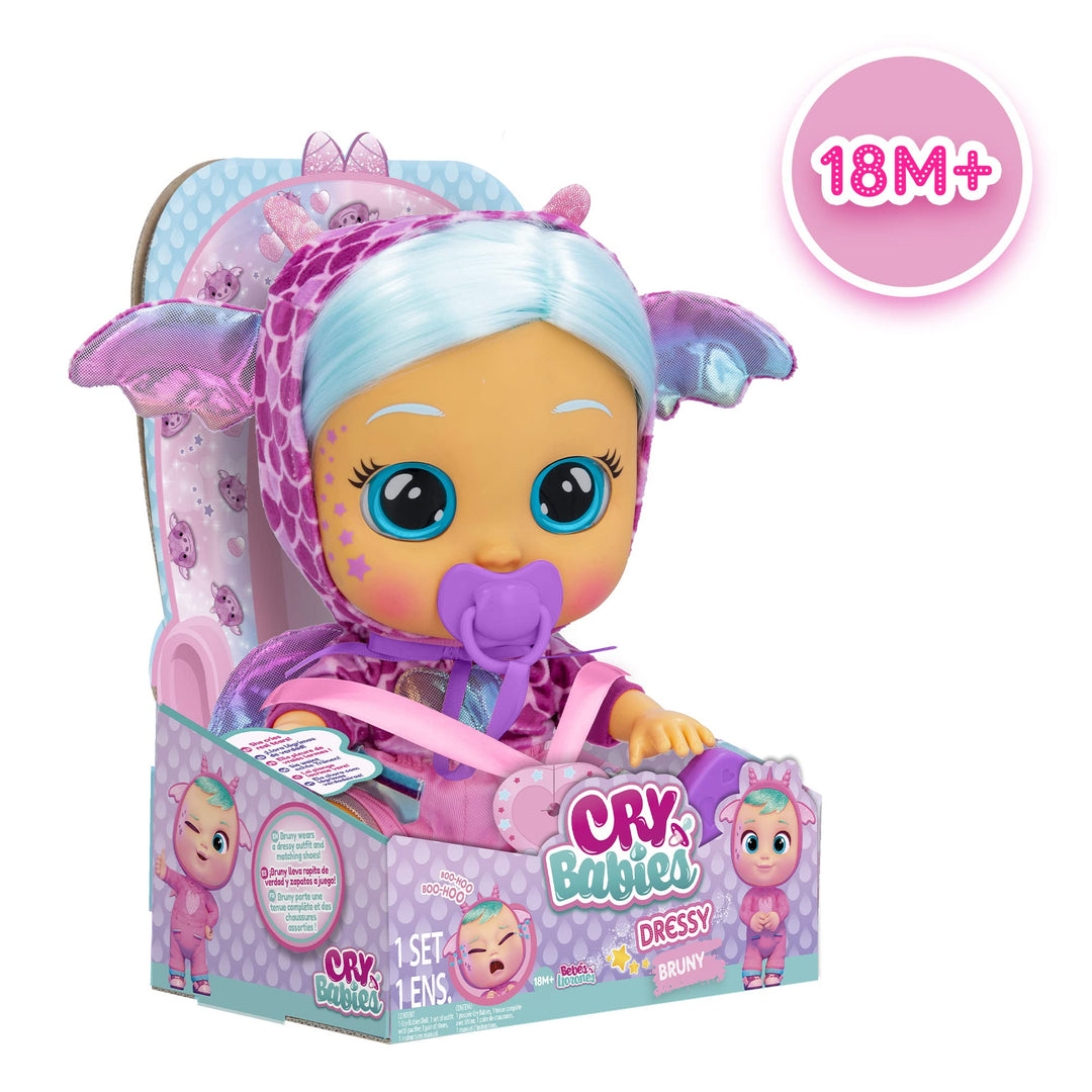 Dressy Fantasy Bruny - 12 Baby Doll | Pink and Purple Shirt with Dragon Themed Hoodie and Baby Pink Pants with Metallic Details, for Girls and Kids 18M and Up