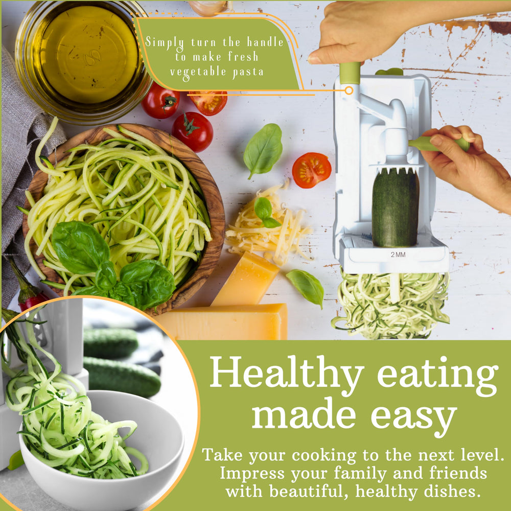 7-Blade Vegetable Spiralizer: Strongest-Heaviest Spiral Slicer, Best Veggie Pasta Spaghetti Maker for Low Carb/Paleo/Gluten-Free Meals, With Container, Lid, Blade Caddy & 4 Recipe Ebooks