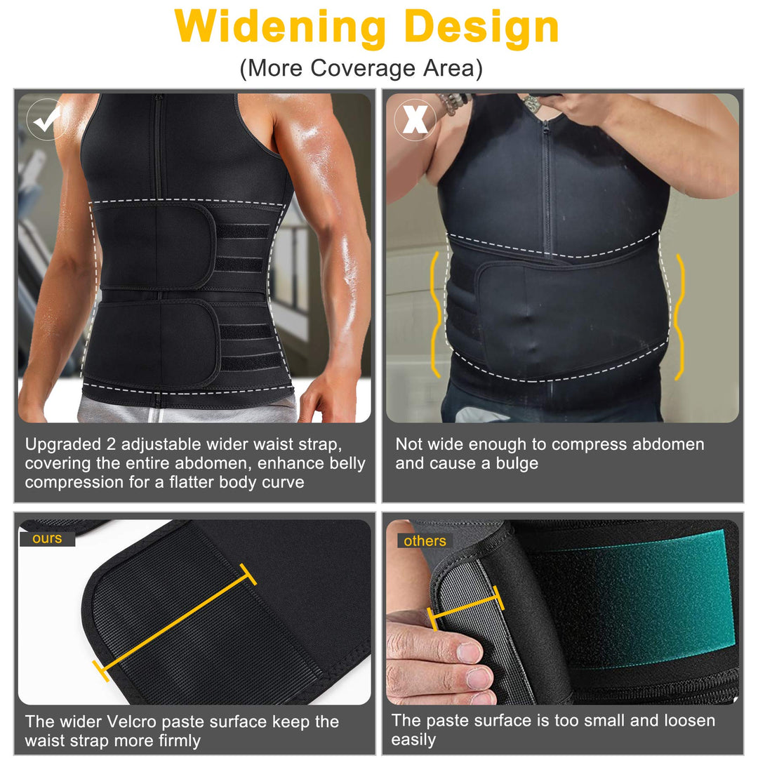 Men Hot Sweat Vest Neoprene Sauna Suit Waist Trainer Zipper Body Shaper with Adjustable Workout Tank Top (Black, Large)