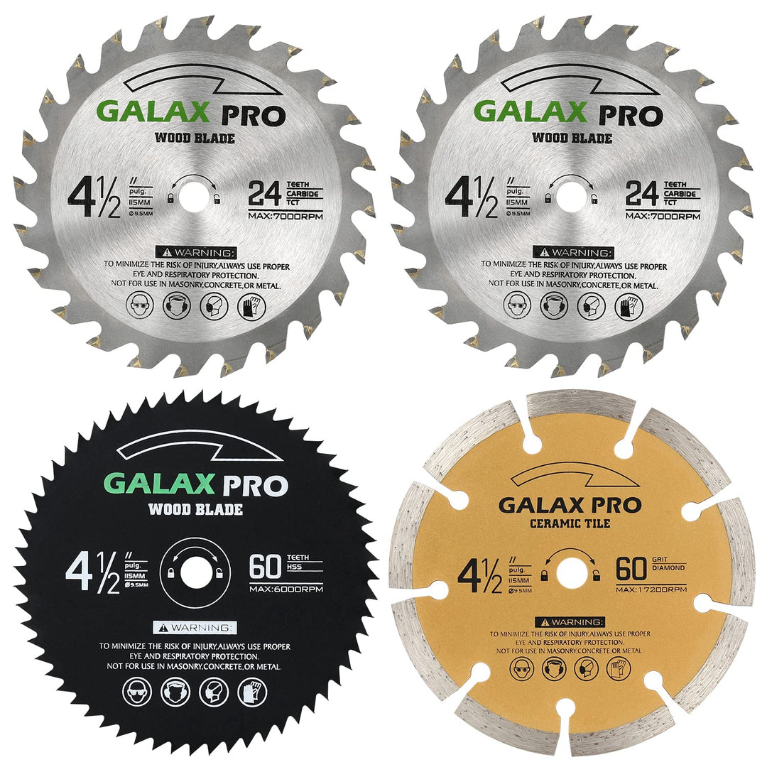 Saw Blade Set, Pack of 4 Assorted 60T HSS Metal/24T TCT Wood/Diamond 4-1/2-Inch Circular Saw Blade with 3/8 Arbor for Fast Cutting…