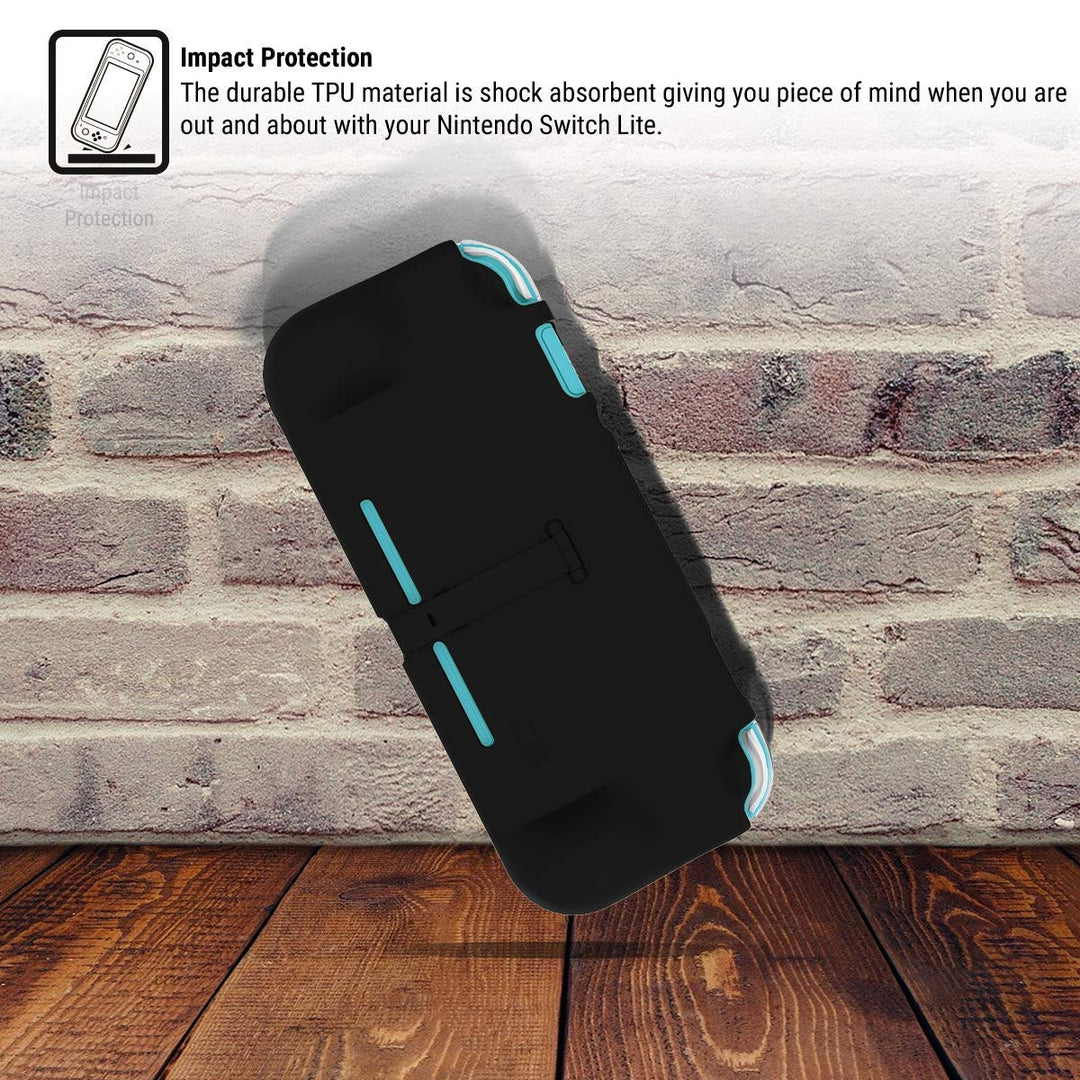 Grip Case for Nintendo Switch Lite – Case with Comfort Padded Hand Grips, Kickstand, &amp; Pack of Thumb Grips - Turquoise Blue