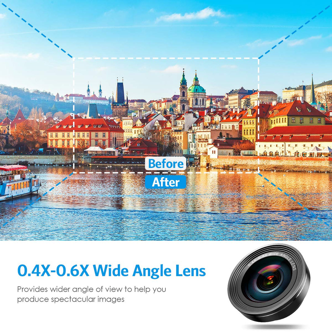 Phone Camera Lens, 0.4X Wide Angle Lens, 180 Fisheye and 10X Macro Lens (Screwed Together), Clip on Cell Phone Lens Compatible with iPhone, Smartphones, Gifts Ideal