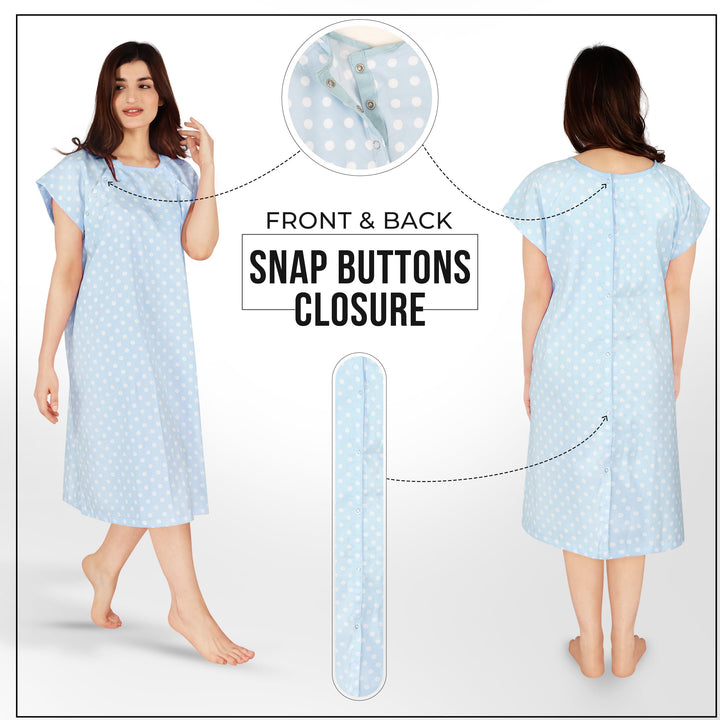 Utopia Care Women's Hospital Gown Soft Comfortable and Stylish Patient Gown, Small-Medium, Polkadots Blue
