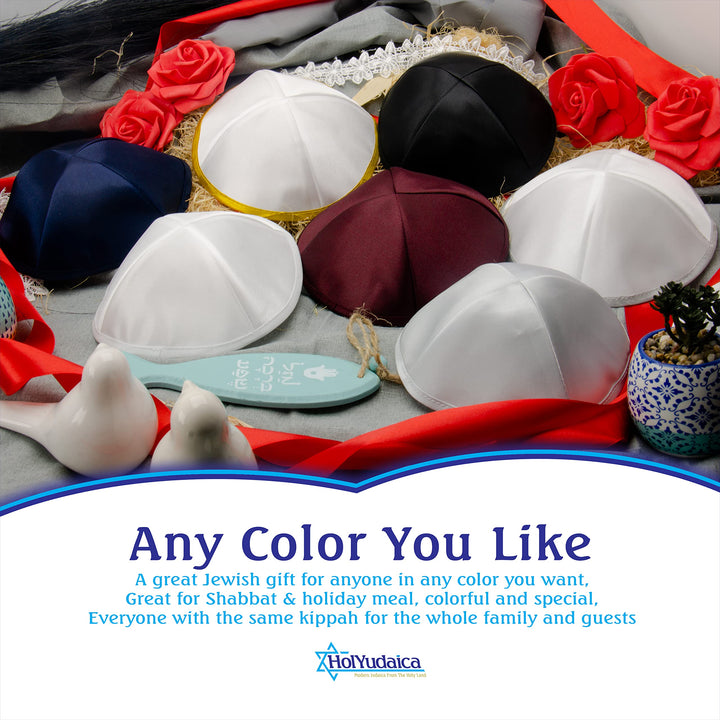 Pack of 5-Pcs - Hq 18/19/20CM Satin/Linen Kippah for Men &amp; Boys, Yamaka Hat Designed in Israel - Kippot Bulk (Blue, Satin)