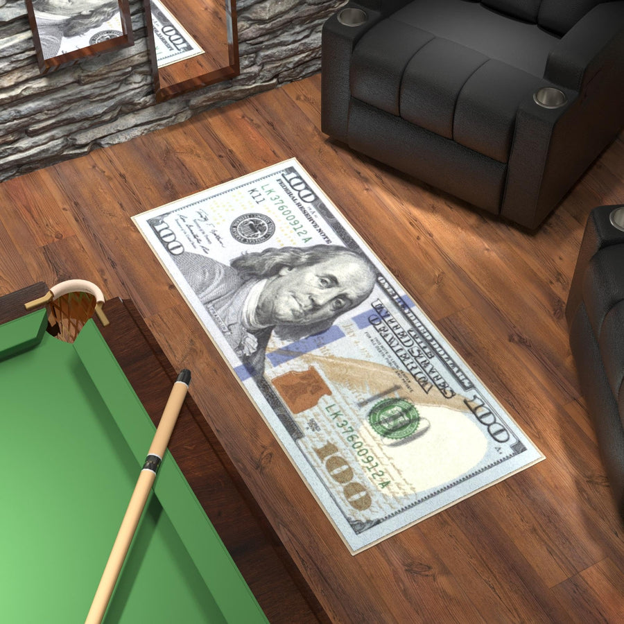 Machine Washable $100 Bill Design Non-Slip Rubberback 22x53 Modern Runner Rug for Hallway, Kitchen, Bedroom, 22 x 53, Multicolor