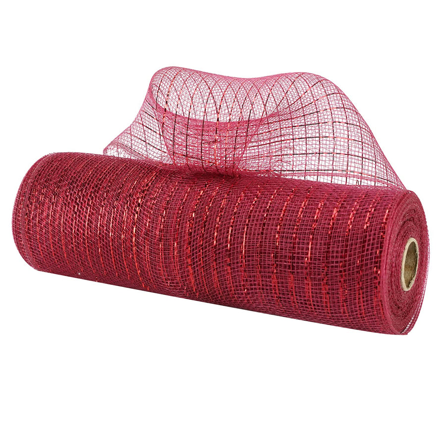 Wine Red Christmas Mesh Ribbon for Tree Mesh Wreath Ribbon Mesh Rolls 10 inch,Wine red & Red Metallic for Wreaths Swags Bows Crafts Home Party Decoration ( 30 feet )