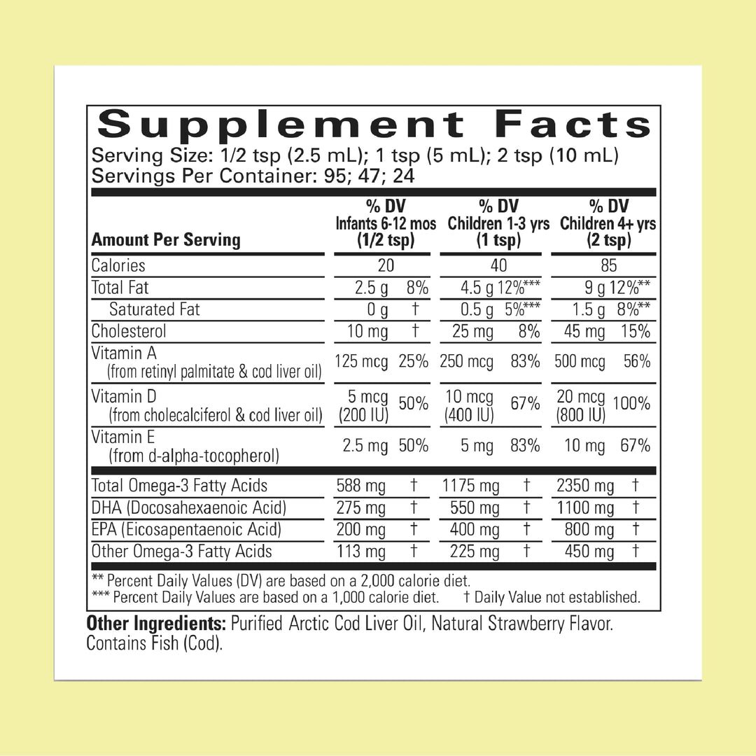 CHILDLIFE Essentials Cod Liver Oil for Kids - Liquid, Arctic Cod Liver Oil for Babies 6+ Months, Toddlers, &amp; Children, Added DHA, EPA, Omega-3 Fatty Acids - Strawberry, 8 fl oz