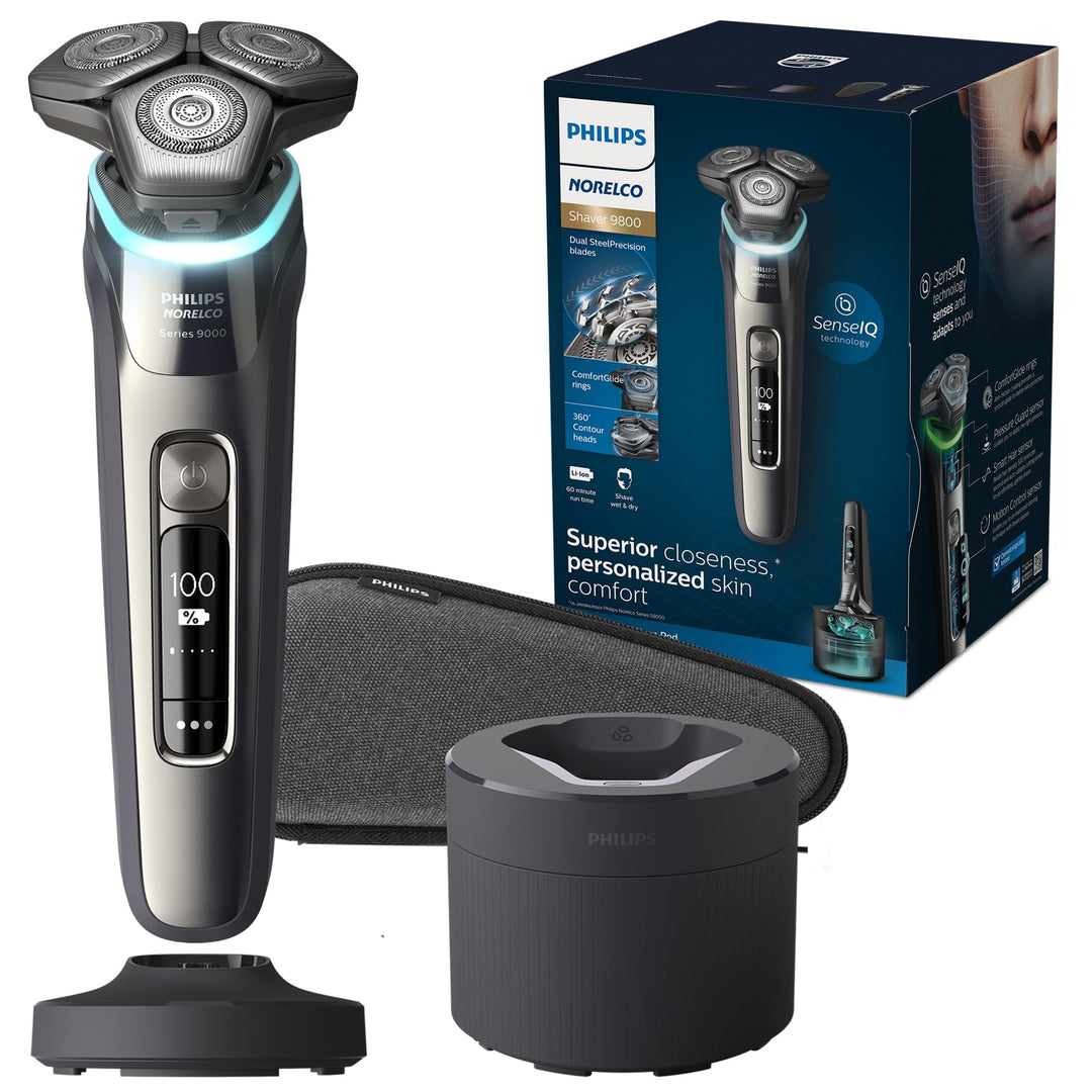 Shaver Series 9000, Wet and Dry Electric Shaver, with Lift &amp; Cut Shaving System and SenseIQ Technology, Pop-up Trimmer, Cleaning Pod, Charging Stand and Travel Case, Model S9987/85