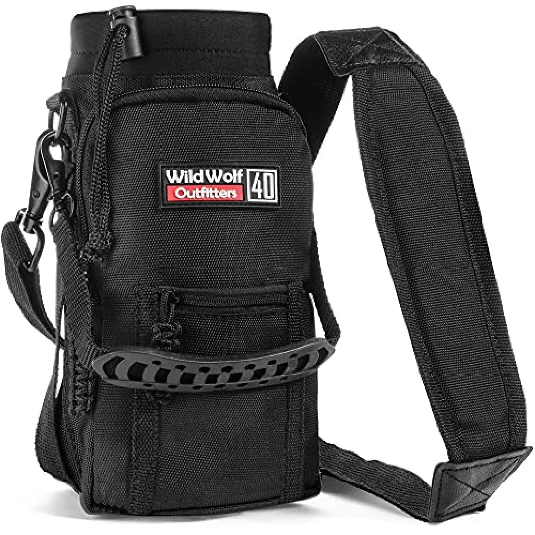 Water Bottle Holder for 40oz Bottles Black - Carry, Protect and Insulate Your Best Flask with This Military Grade Carrier w/ 2 Pockets &amp; an Adjustable Padded Shoulder Strap