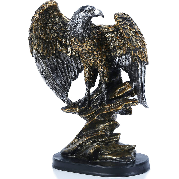 H&amp;W 10.25 Tall Patriotic Eagle On Rocks Statue Wild Bird Eagle Decorative Bronze Patina Resin Figurine