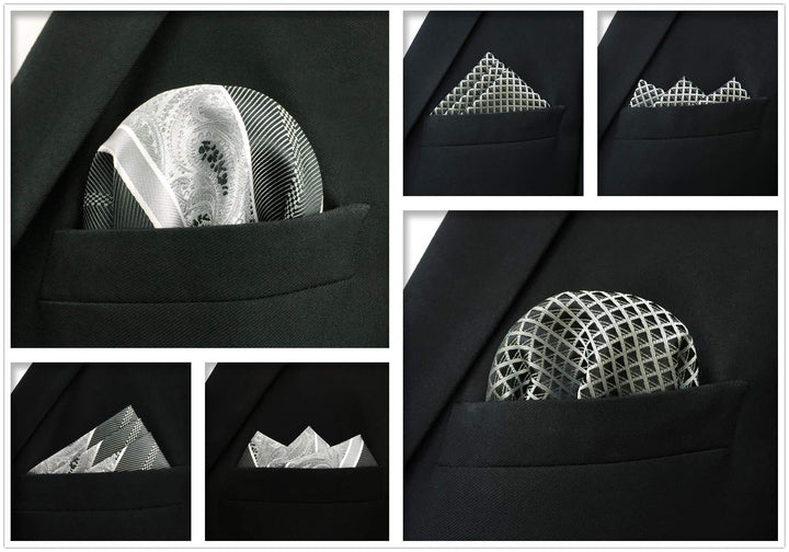 SHLAX&amp;WING 5 Pieces Assorted Mens Silk Pocket Square Handkerchiefs Set 22