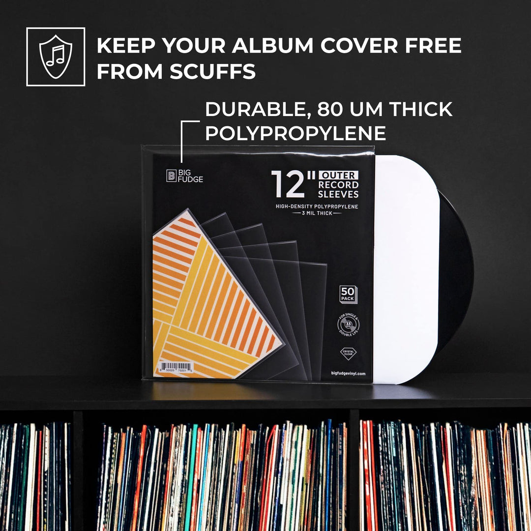 BIG FUDGE 50x Vinyl Record Outer Sleeves 12 LP | Durable &amp; Wrinkle-Free | Crystal Clear &amp; Made from High-Density Polypropylene | 3 mil Thick, 12.75” x 12.75” | Fits Most Gatefolds and Double LPs