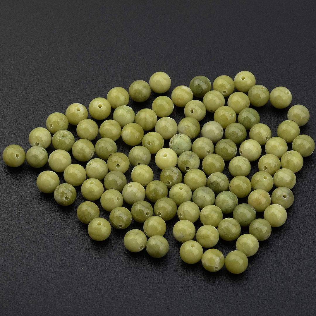 100PCS 8mm Natural Green Jade Beads Gemstone Round Loose Beads for Jewelry Making with Crystal Stretch Cord
