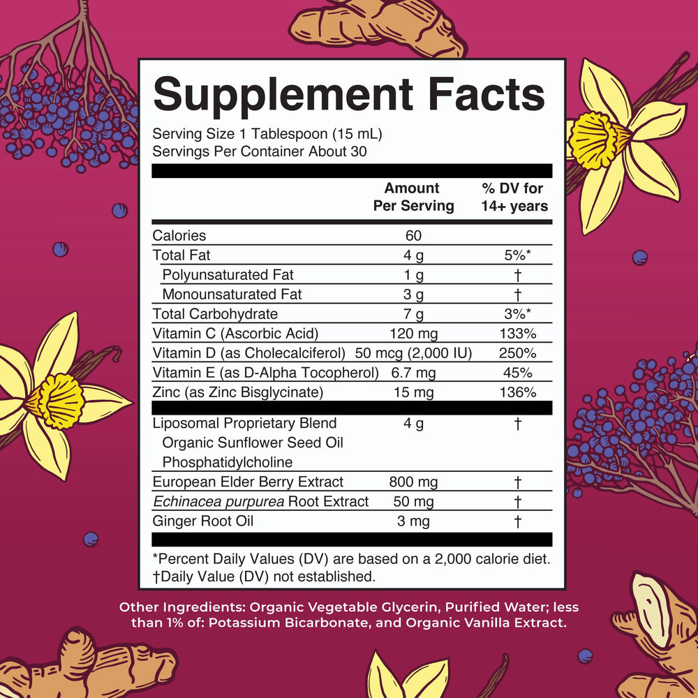 7 in 1 Immunity Liposomal | Elderberry Liquid with Vitamin C | Liquid Vitamins | Immune Support Supplement | Elderberry with Zinc and Vitamin C | Vegan| Gluten Free | 30 Servings
