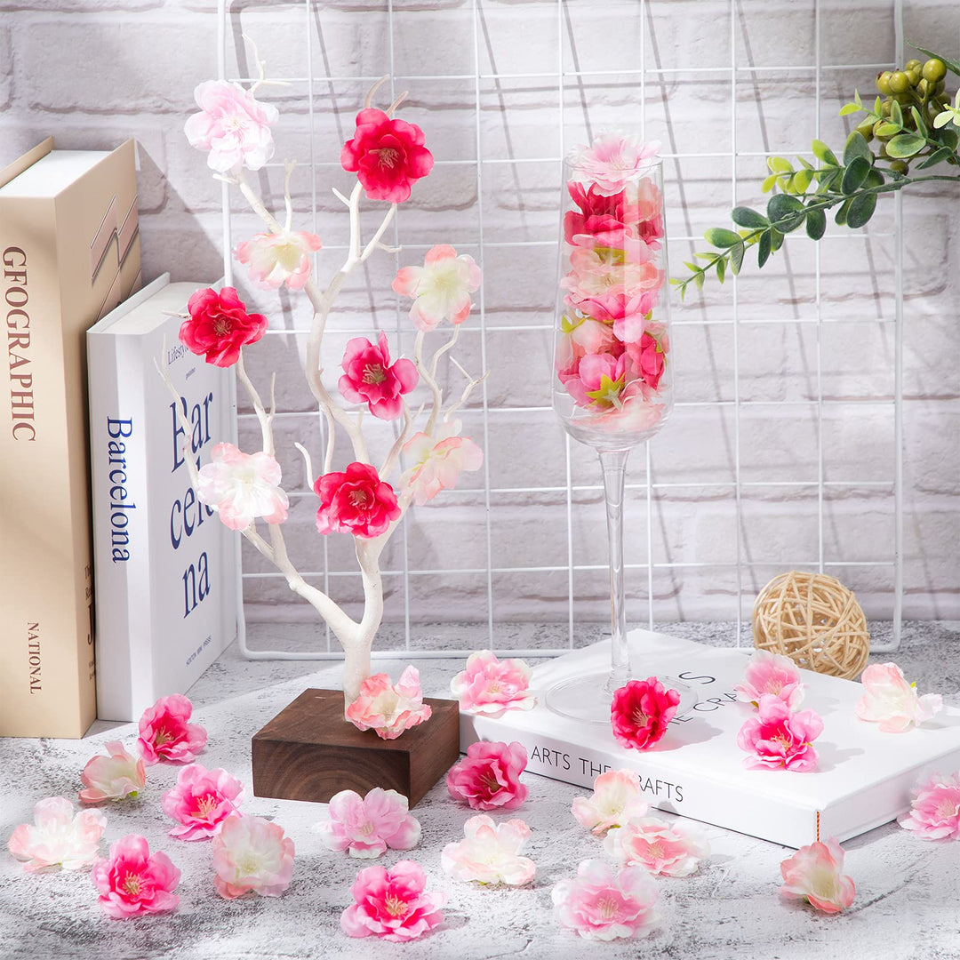 100 Pcs Cherry Blossom Petals Artificial Cherry Blossom Fake Cherry Blossom Flowers Peony Daisy Decor Sakura Floral Head Decor for Dress DIY Accessories Wedding Party Supply (Pale Pink, Pink, Rosy)