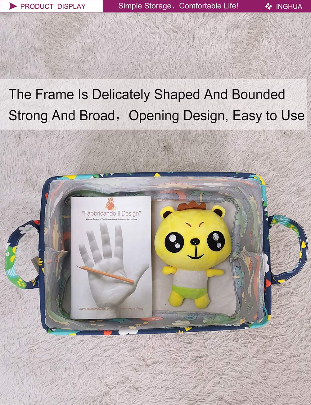 Rectangular Storage Basket Fabric Organizer Bin for Toys,Books,Clothes,Gifts,Pets-Perfect for Home,Office,Nursery,Dorm,Shelf(Rec Forest Dinosaurs)