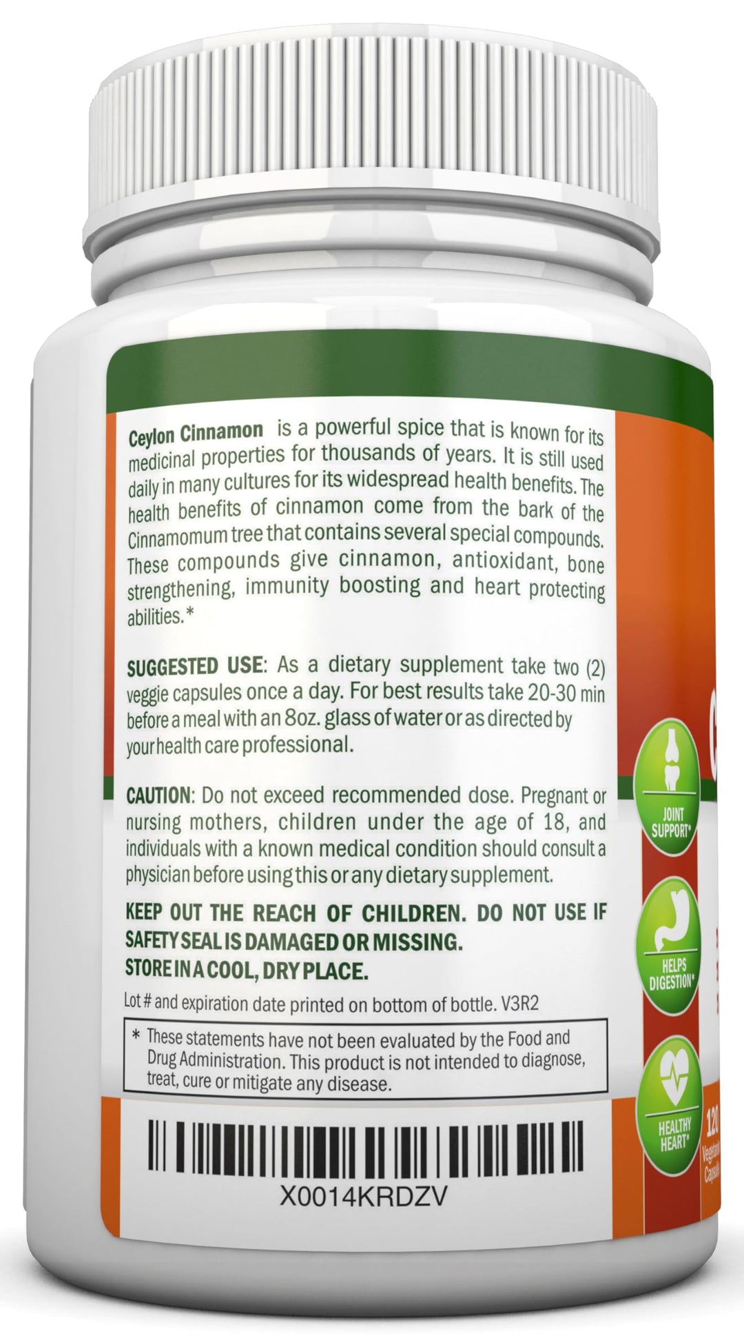 Organic Ceylon Cinnamon - 1200mg - 120 Capsules - True Cinnamon - Powerful Antioxidant - Supports Immune Health &amp; Heart Health - Bone Health Support