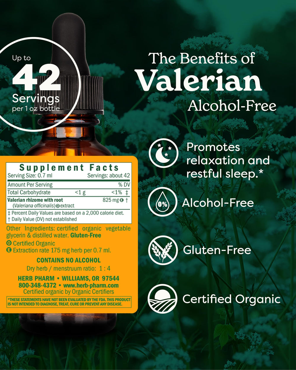 Herb Pharm Organic Valerian Root Liquid Extract, Alcoho
