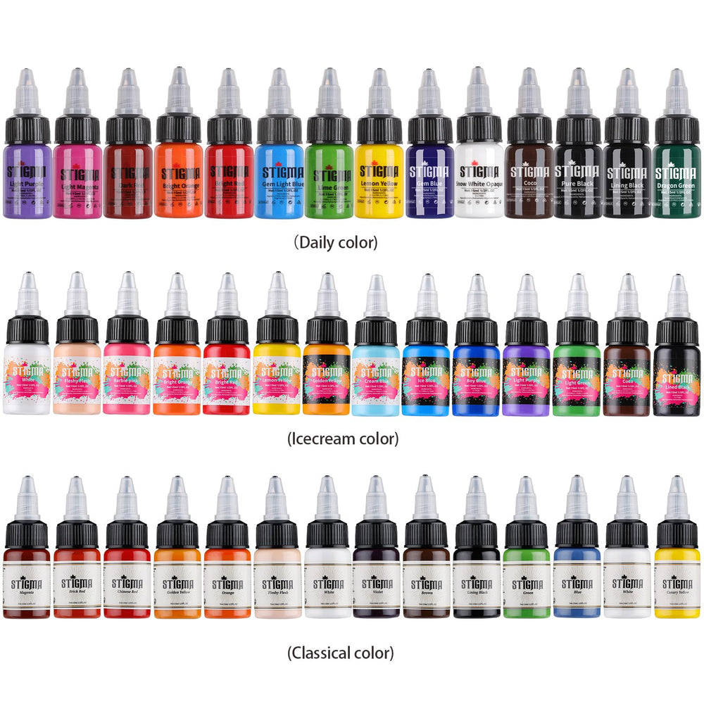 Professional Tattoo Ink Color Set 14 Colors with 15 ml 1/2oz per Bottle Tattoo Ink Set for Tattoo Artist and Beginners Tattoo Supplies TI4003-15-14