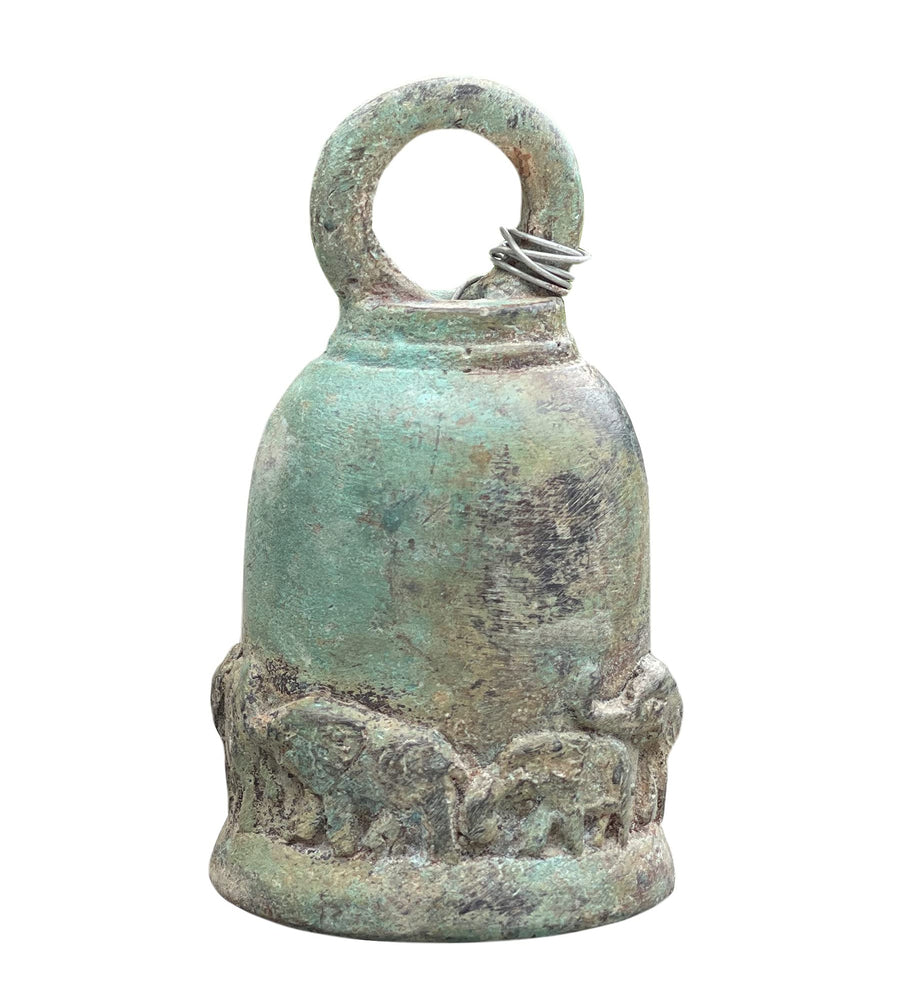 Small Thai Lucky Elephant Temple Bell - Handmade Hanging Buddhist Brass Art from Thailand - Authentic Cast Bronze 3 Inches