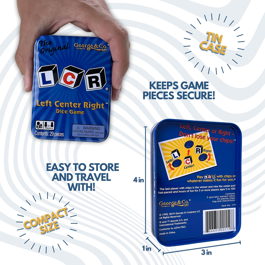 Koplow Games Left Center Right Dice Game, Blue Tin