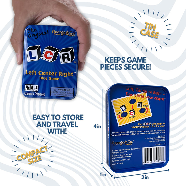 Koplow Games Left Center Right Dice Game, Blue Tin