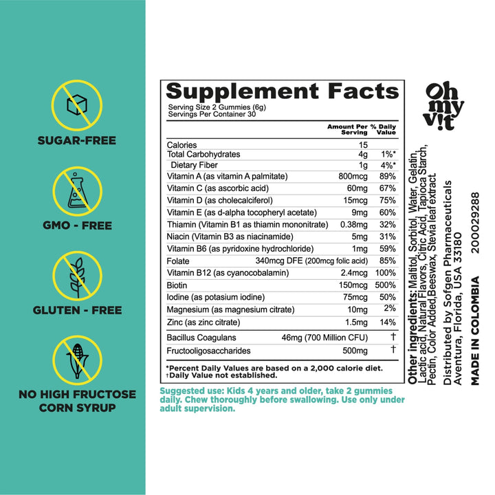 OH MY VIT! para Kids Gummy Multivitamin with Probiotics