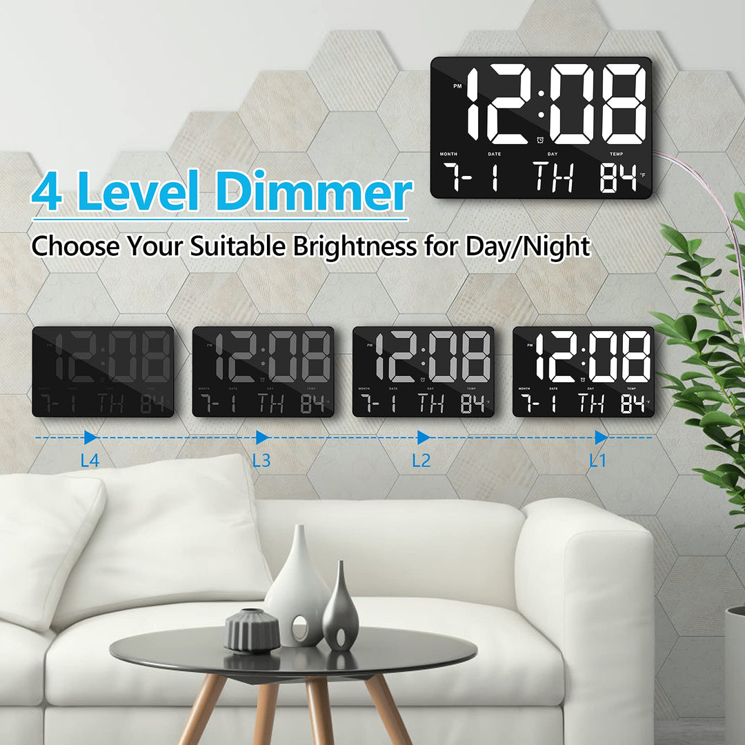 Amgico Digital Alarm Clock with Snooze, Temperature, Auto Dimming, 11.5 Large Display Calendar, Desk/Wall Clock for Bedroom, Living Room, Office, Home, Classroom, Kids, Elderly - White