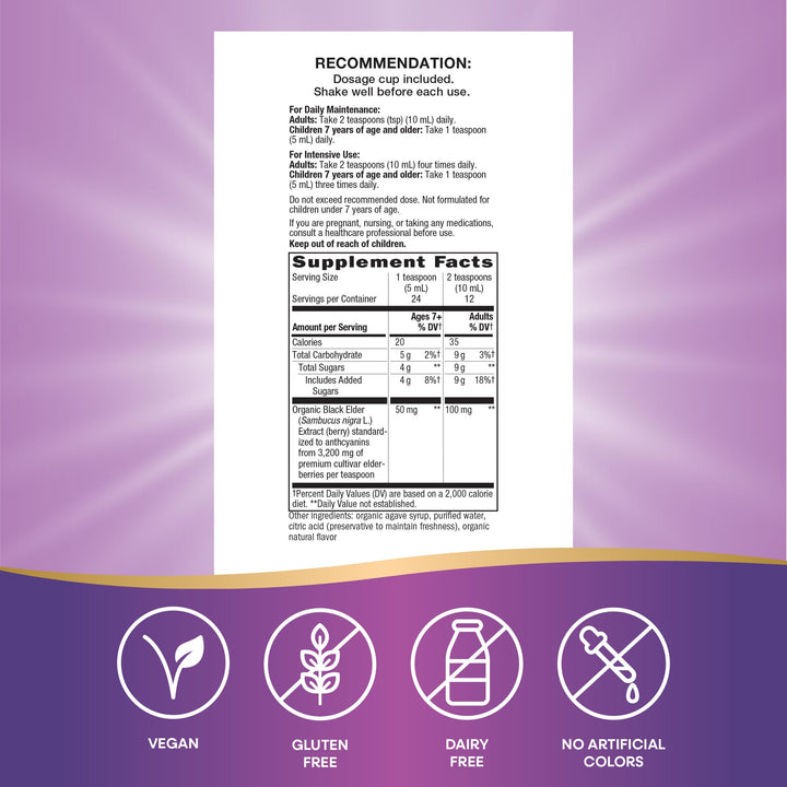 Nature&#39;s Way Sambucus Elderberry Traditional Immune Syrup for Ages 7+, Traditional Immune &amp; Antioxidant Support*, Organic Black Elderberry Extract, USDA Certified Organic, 4 Fl Oz (Packaging May Vary)
