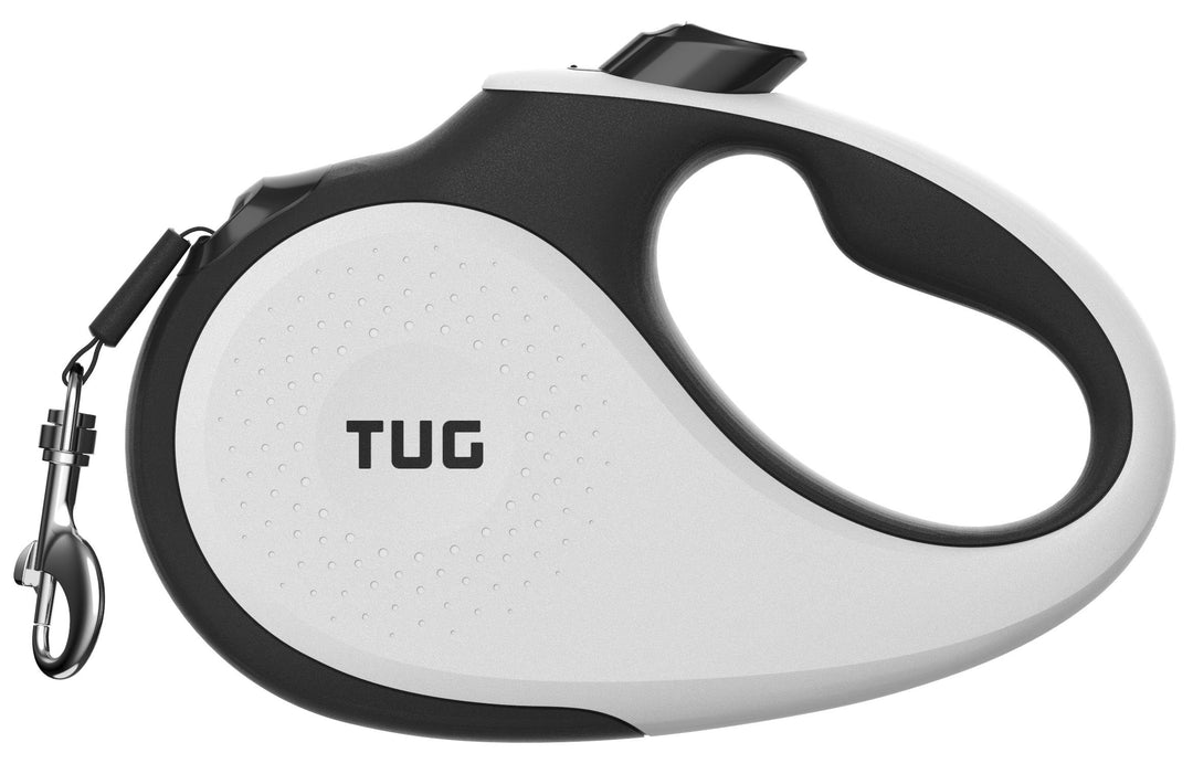 360° Tangle-Free Retractable Dog Leash | 16 ft Strong Nylon Tape | One-Handed Brake, Pause, Lock (Large, White)