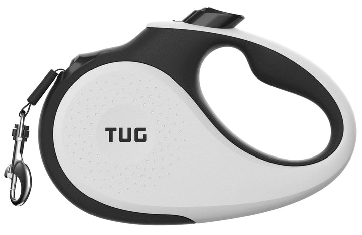 360° Tangle-Free Retractable Dog Leash | 16 ft Strong Nylon Tape | One-Handed Brake, Pause, Lock (Large, White)