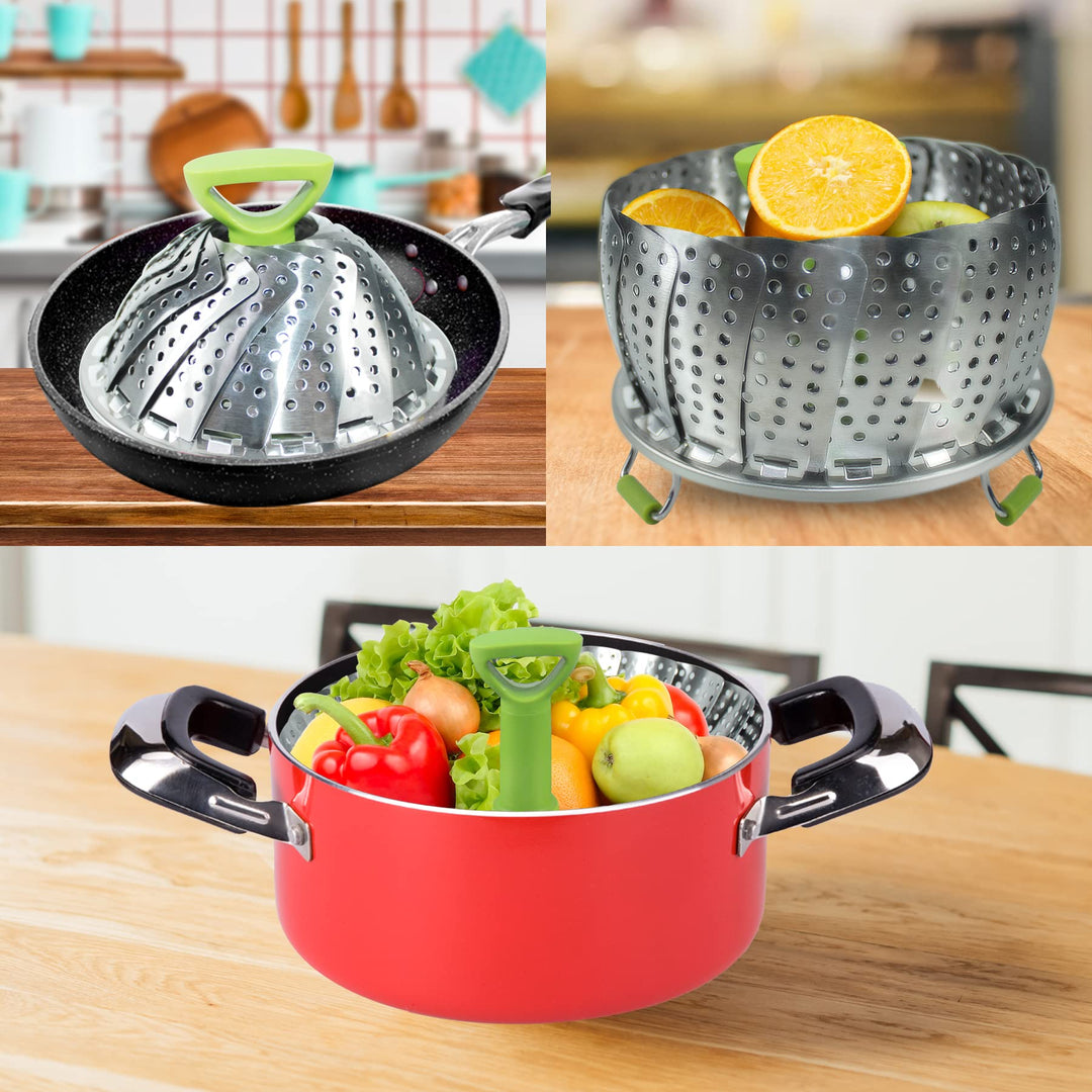 Stainless Steel Vegetable Steamer Basket for Cooking, Food Steamer Basket with Removable Center Handle for Veggie Seafood Cooking, Folding Expandable Steamer Basket Fit Various Size Pot