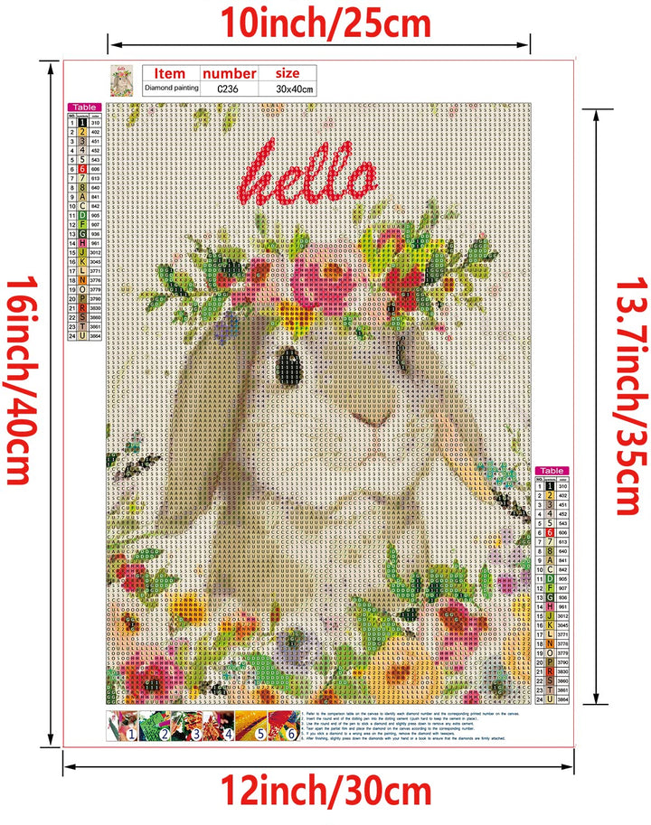 Diamond Painting Kits for Adults, Easter Bunny Diamond Art Full Drill Gem Art Perfect for Relaxation and Home Wall Decor